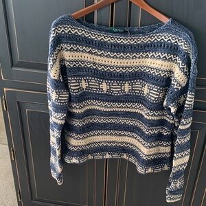 Ralph Lauren Blue and Beige Patterned Sweater